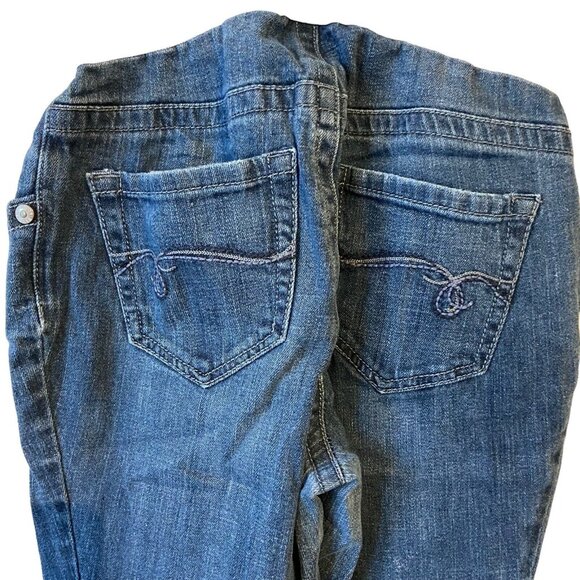 Indigo Blue Maternity Womens Jeans Distressed Blue Small Full Panel Band Beige - Picture 11 of 15